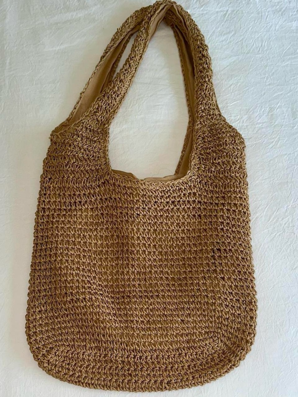Neutral Brown Woven Tote Bag - Casual Everyday Shoulder Bag - Picture 2 of 4